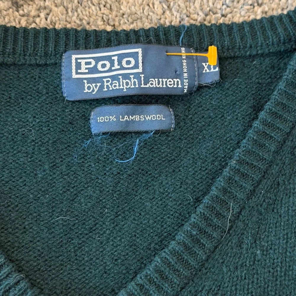 Polo Ralph Lauren Mens XL Dark Green 100% Lambswool V-Neck Sweater Vest Vintage